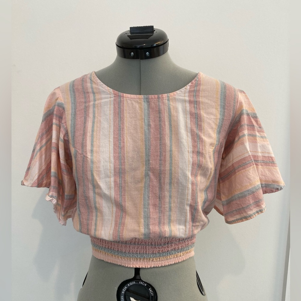Japna Multicolor Striped Tie-Back Flutter-Sleeve Top, 100% Cotton